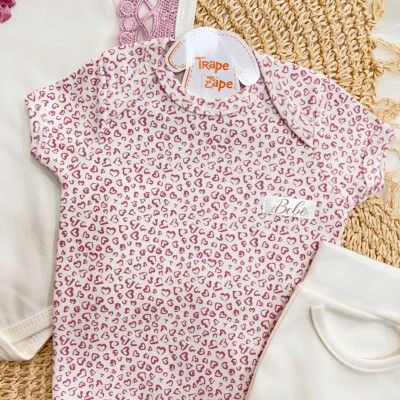 Conj. de Malha 3 peças - Corações e Rendas - Off White e Uva